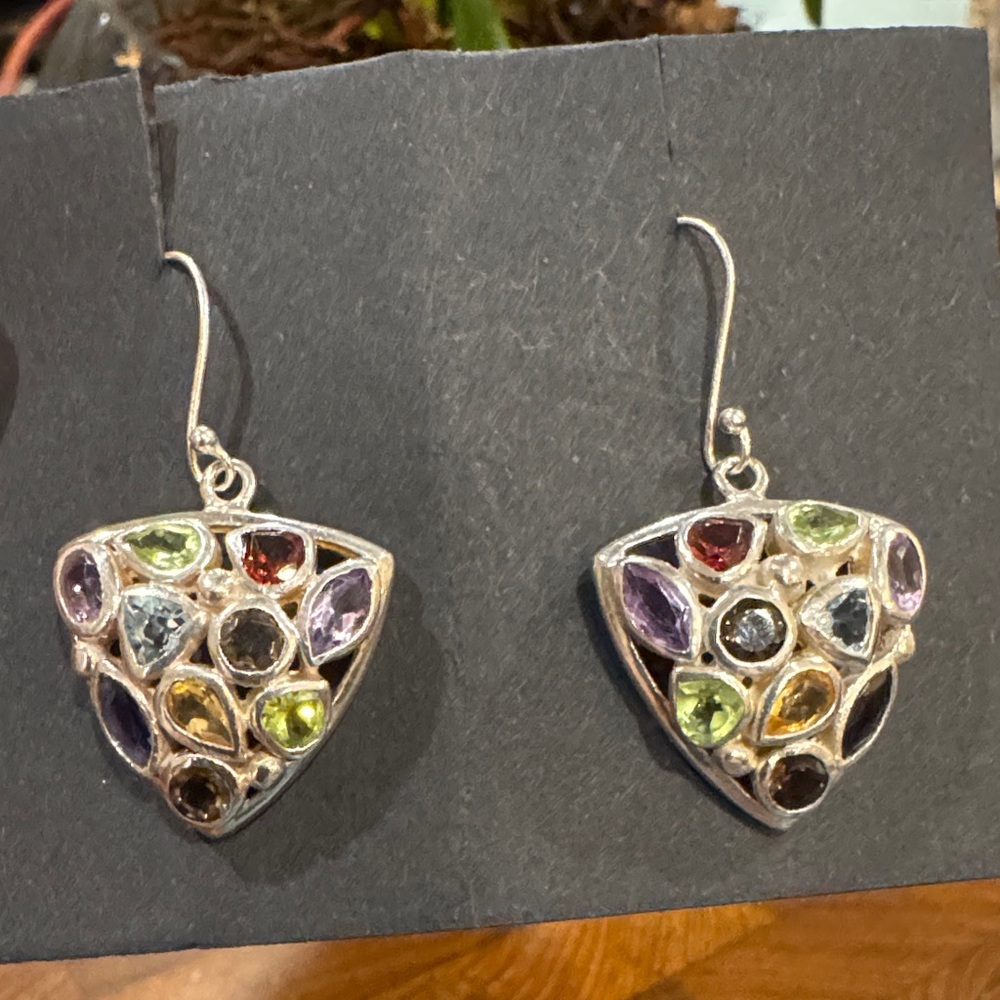 Silver Multicolor Gemstone Earrings - image 1